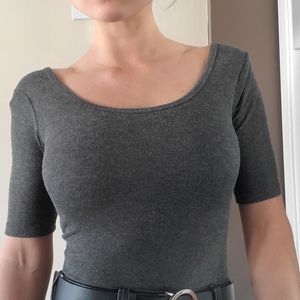 Grey short sleeve boat neck bodysuit